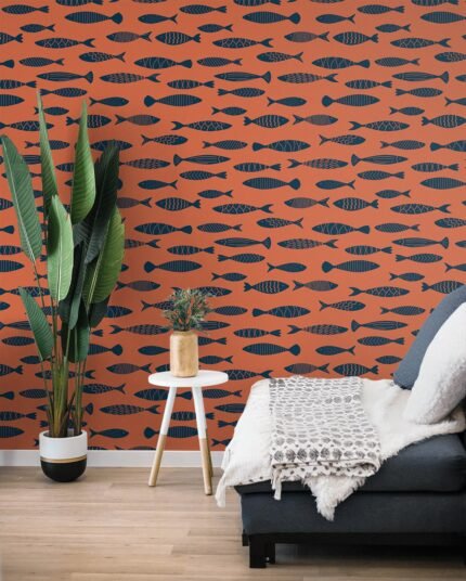 Bay - Coral Reef | Oranges Nautical Wallpaper for Nursery, Half Bath, and Hallway