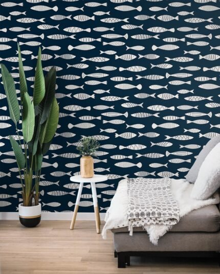Bay - Deep Seas | Navys Nautical Wallpaper for Powder Room, Nursery, and Kitchen