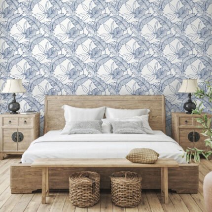 Tropical Breeze | Navys Trees and Leaves Wallpaper for Dining Room, Half Bath, and Office