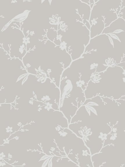 Song Bird | Warm Neutrals and Beiges Trees and Leaves Wallpaper for Office, Half Bath, and Living Room