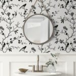 Song Bird | Blacks Trees and Leaves Wallpaper for Hallway, Entryway, and Powder Room