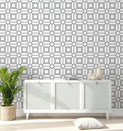 Locked In | Blacks Geometrics Wallpaper for Office, Accent Wall, and Dining Room
