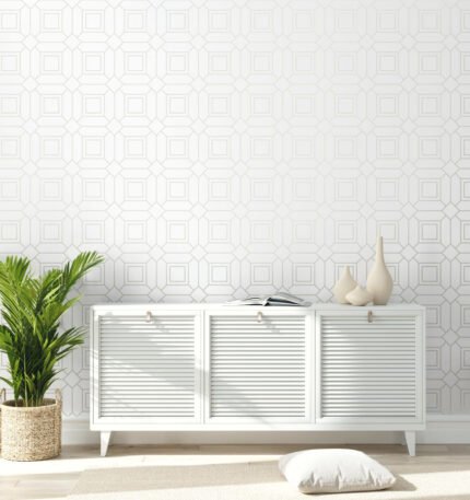Locked In | Whites and Off Whites Geometrics Wallpaper for Office, Accent Wall, and Kitchen