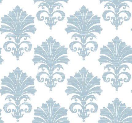 Coronation | Blues Damasks and Scrolls Wallpaper for Bedroom, Accent Wall, and Dining Room