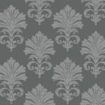 Coronation | Silvers and Pewters Damasks and Scrolls Wallpaper for Entryway, Living Room, and Nursery
