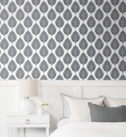 Jaipur Block Print | Blacks Trees and Leaves Wallpaper for Half Bath, Bedroom, and Entryway