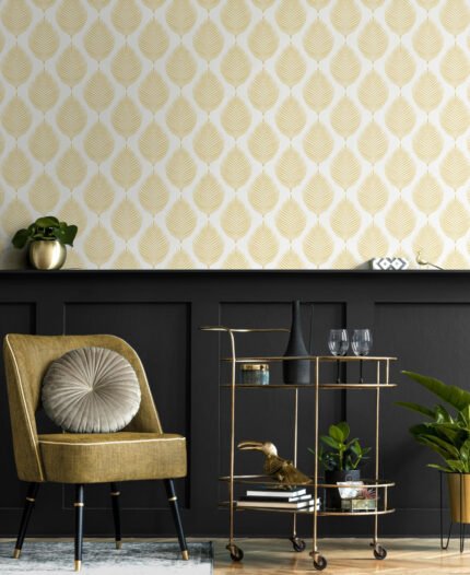 Jaipur Block Print | Yellows Trees and Leaves Wallpaper for Kitchen, Dining Room, and Powder Room