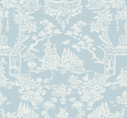 Spring Festival | Blues Asian and Chinoiseries Wallpaper for Nursery, Hallway, and Entryway