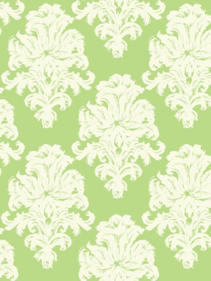 Montserrat - Olive Green and Off-White | Greens Damasks and Scrolls Wallpaper for Nursery, Dining Room, and Living Room