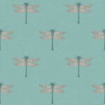 Catalina - Teal, Orange, Metallic Silver, and Black | Aquas and Teals Animals, Birds and Insects Wallpaper for Powder Room, Office, and Half Bath