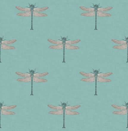 Catalina - Teal, Orange, Metallic Silver, and Black | Aquas and Teals Animals, Birds and Insects Wallpaper for Powder Room, Office, and Half Bath