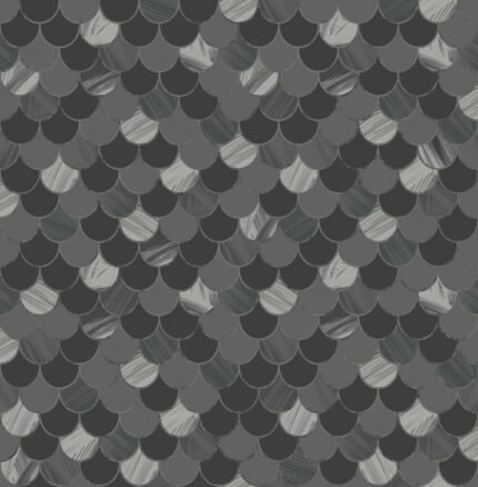 Catalina Scales - Black, Ocean Blue, Gray, and Metallic Silver | Blacks Geometrics Wallpaper for Office, Accent Wall, and Half Bath