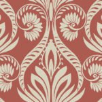 Bonaire - Scarlet Red and Off-White | Oranges Damasks and Scrolls Wallpaper for Bedroom, Entryway, and Half Bath