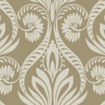 Bonaire - Metallic Gold and Off-White | Browns and Taupes Damasks and Scrolls Wallpaper for Powder Room, Dining Room, and Accent Wall