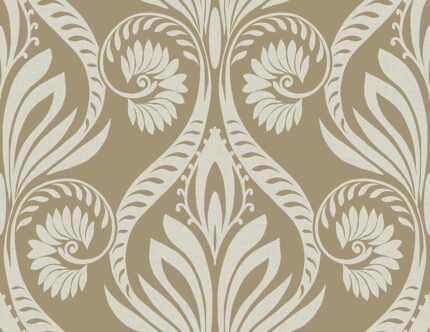 Bonaire - Metallic Gold and Off-White | Browns and Taupes Damasks and Scrolls Wallpaper for Powder Room, Dining Room, and Accent Wall