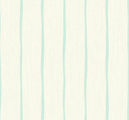 Aruba Stripe - Turquoise and Off-White | Aquas and Teals Plaids, Checks and Stripes Wallpaper for Accent Wall, Kitchen, and Dining Room