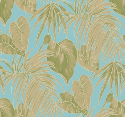 Dominica - Turquoise, Green, and White | Aquas and Teals Florals, Botanicals and Tropicals Wallpaper for Accent Wall, Dining Room, and Living Room