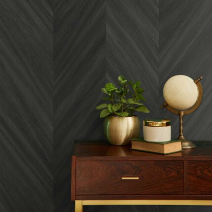 Chevron Wood 27 - Apex | Blacks Geometrics Wallpaper for Office, Accent Wall, and Bedroom