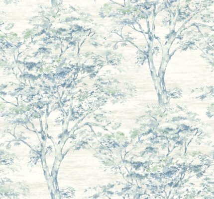 Ottine | Blues Trees and Leaves Wallpaper for Living Room, Entryway, and Hallway