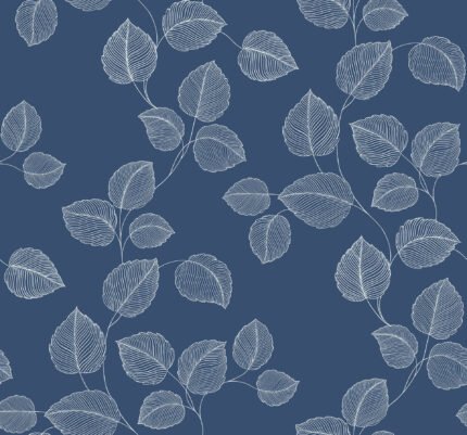 Navy Grey and White | Navys Trees and Leaves Wallpaper for Hallway, Dining Room, and Powder Room