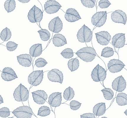 Navy Grey and White | Navys Trees and Leaves Wallpaper for Half Bath, Kitchen, and Accent Wall