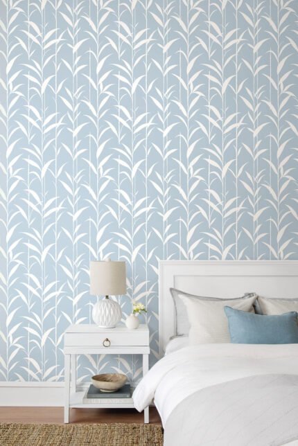 Navy Grey and White | Blues Trees and Leaves Wallpaper for Hallway, Entryway, and Accent Wall
