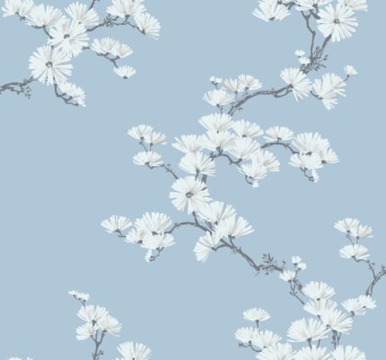 Navy Grey and White | Blues Asian and Chinoiseries Wallpaper for Entryway, Half Bath, and Accent Wall