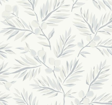 Navy Grey and White | Grays Trees and Leaves Wallpaper for Dining Room, Nursery, and Powder Room