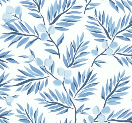 Navy Grey and White | Blues Trees and Leaves Wallpaper for Hallway, Nursery, and Bedroom