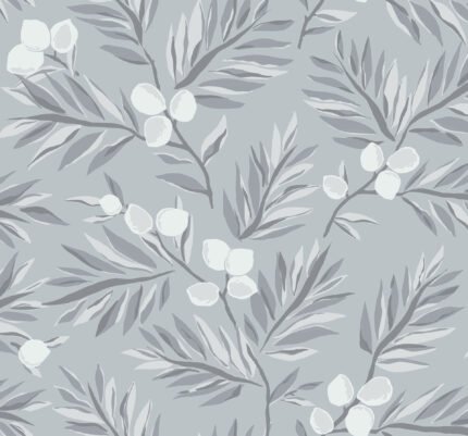 Navy Grey and White | Grays Trees and Leaves Wallpaper for Dining Room, Powder Room, and Nursery