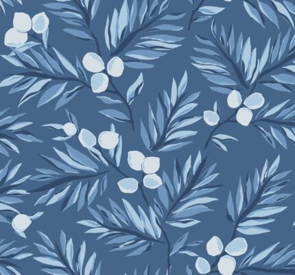 Navy Grey and White | Blues Trees and Leaves Wallpaper for Entryway, Bedroom, and Accent Wall