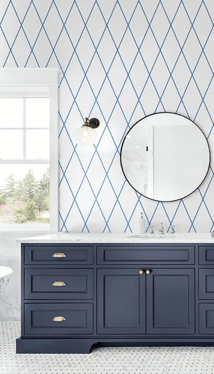 Diamond with Linen Texture | Blues Geometrics Wallpaper for Office, Accent Wall, and Hallway