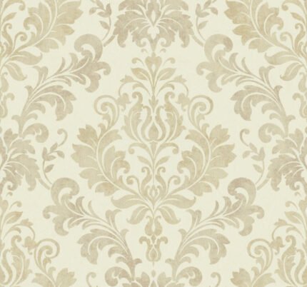 Gainsborough - Biscotti and Cream | Yellows Damasks and Scrolls Wallpaper for Office, Dining Room, and Bedroom