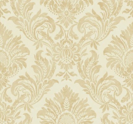 Garrick - Biscotti | Yellows Damasks and Scrolls Wallpaper for Hallway, Kitchen, and Half Bath