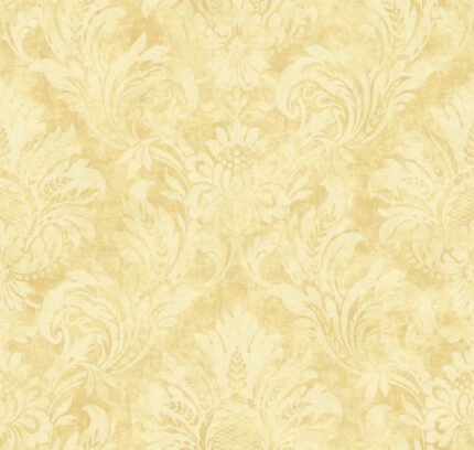 Garrick - Buttercream | Warm Neutrals and Beiges Damasks and Scrolls Wallpaper for Half Bath, Living Room, and Hallway