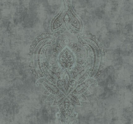 Gillingham - Charcoal and Dusty Blue | Grays Medallions Wallpaper for Living Room, Entryway, and Half Bath