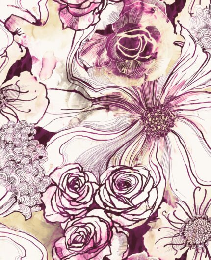 Lambton | Purples and Wine Florals, Botanicals and Tropicals Wallpaper for Living Room, Hallway, and Nursery