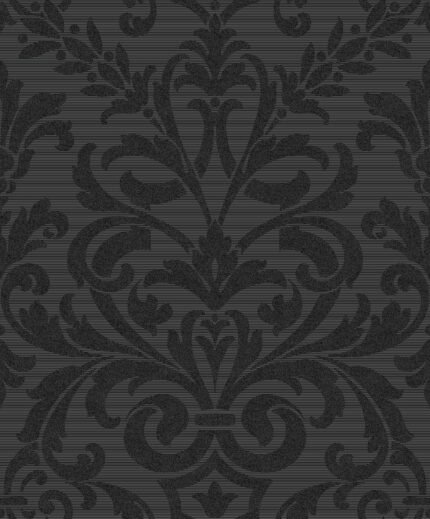 Lawrence | Blacks Damasks and Scrolls Wallpaper for Entryway, Half Bath, and Living Room