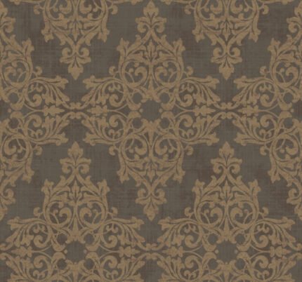 Iron Damask - Metallic Coffeehouse | Browns and Taupes Damasks and Scrolls Wallpaper for Half Bath, Hallway, and Powder Room