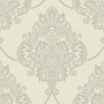 Liberty Damask - Metallic Toasted Marshmallow | Warm Neutrals and Beiges Damasks and Scrolls Wallpaper for Entryway, Powder Room, and Half Bath