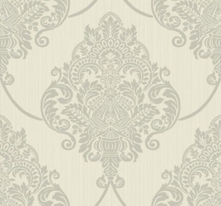 Liberty Damask - Metallic Toasted Marshmallow | Warm Neutrals and Beiges Damasks and Scrolls Wallpaper for Entryway, Powder Room, and Half Bath