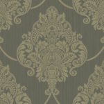 Liberty Damask - Metallic Shitake | Browns and Taupes Damasks and Scrolls Wallpaper for Kitchen, Office, and Dining Room