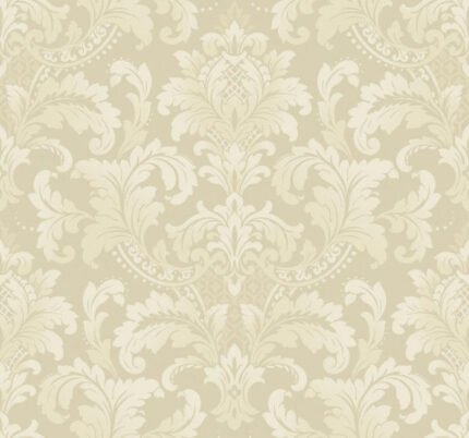 Classical Damask - Metallic Toasted Marshmallow | Warm Neutrals and Beiges Damasks and Scrolls Wallpaper for Entryway, Kitchen, and Half Bath