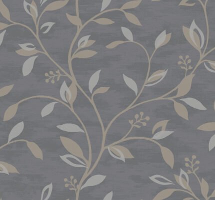 Leaf Trail | Silvers and Pewters Trees and Leaves Wallpaper for Dining Room, Accent Wall, and Kitchen