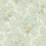 Tossed Floral Scroll - Sky Blue and Gold Shimmer