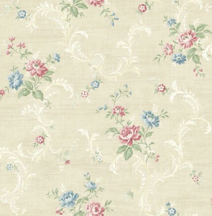 Tossed Floral Scroll - Greige and Gold Shimmer
