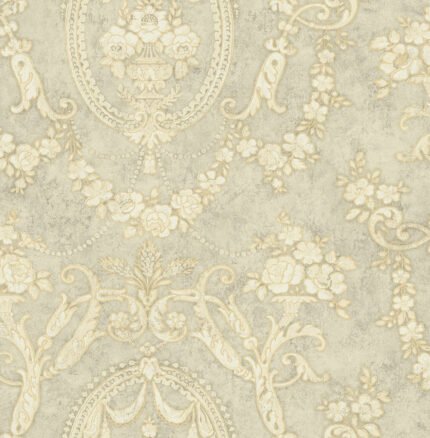 Vintage Cameo - Gold Shimmer and Gray | Grays Damasks and Scrolls Wallpaper for Accent Wall, Kitchen, and Half Bath