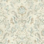 Floral Cameo - Greige and Blue | Blues Florals, Botanicals and Tropicals Wallpaper for Office, Half Bath, and Nursery