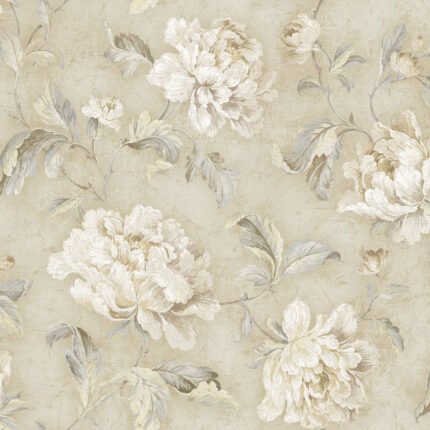 Vintage Floral Trail - Taupe and Latte | Browns and Taupes Florals, Botanicals and Tropicals Wallpaper for Dining Room, Kitchen, and Nursery