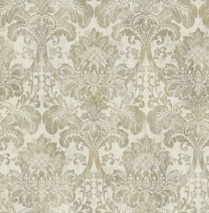 Vintage Damask - Metallic Gold and Ivory | Golds Damasks and Scrolls Wallpaper for Hallway, Entryway, and Half Bath